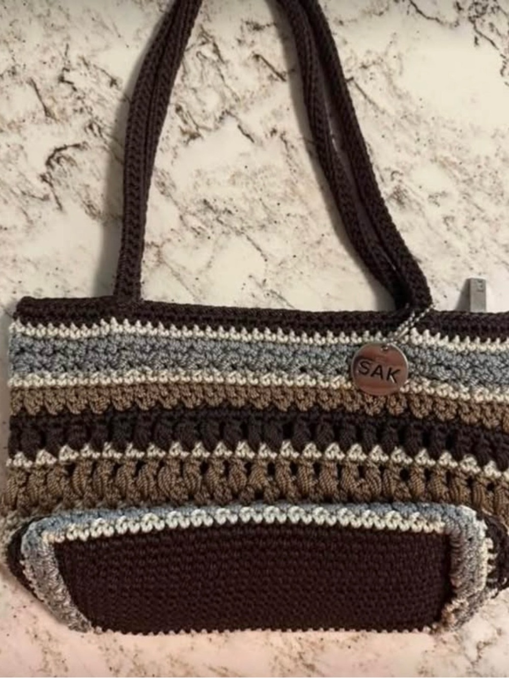The Sak Crochet Stripe Tote in Brown, Tan and Gray